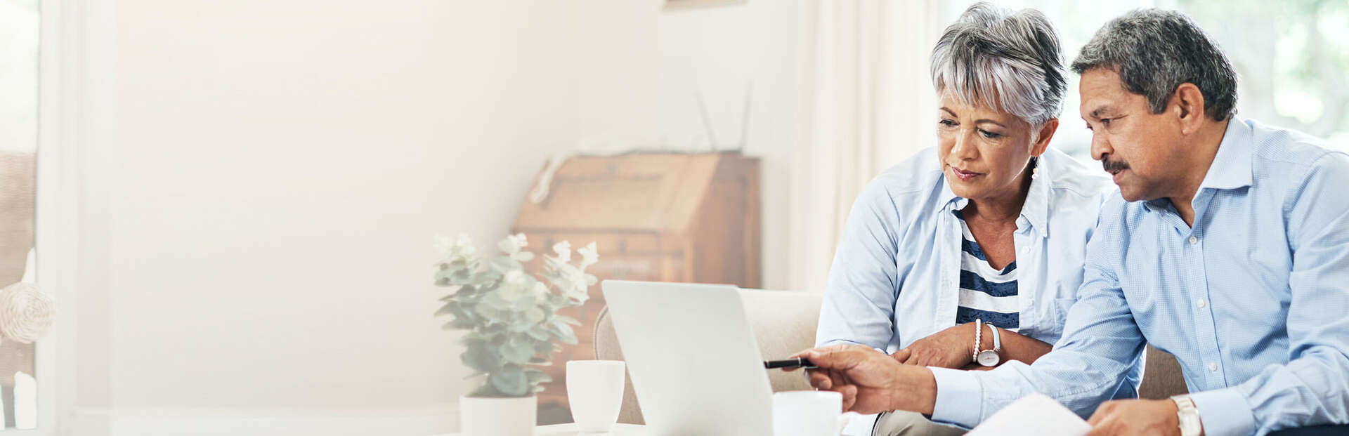 mature couple looking at laptop computer