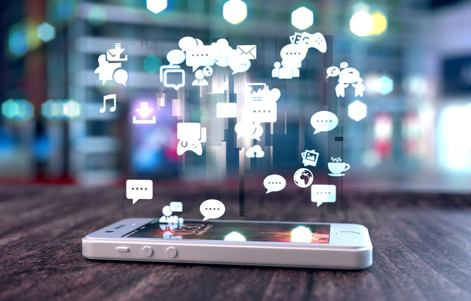cellphone and social icons