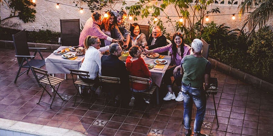 family gathering outside