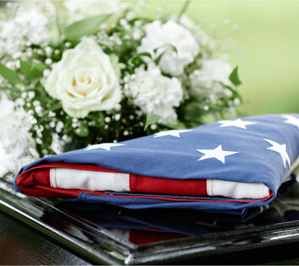 burial casket with american flag