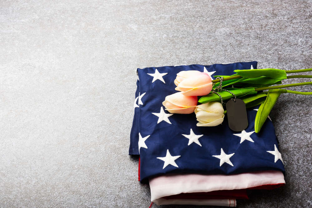 american flag with tulips