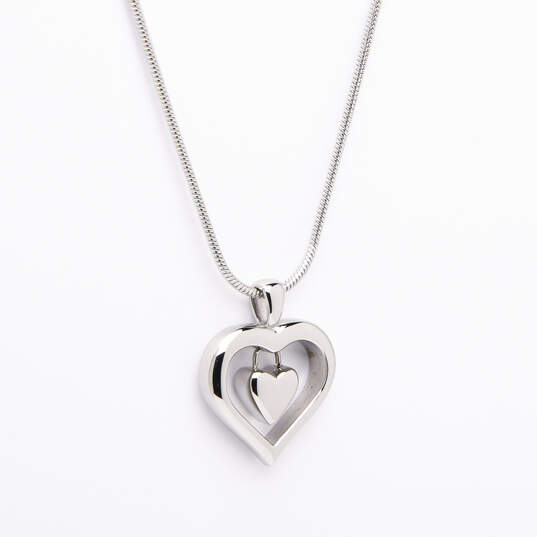 Stainless Steel Double Heart Urn Pendant With Chain image number 1