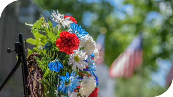 red white and blue flower arrangement